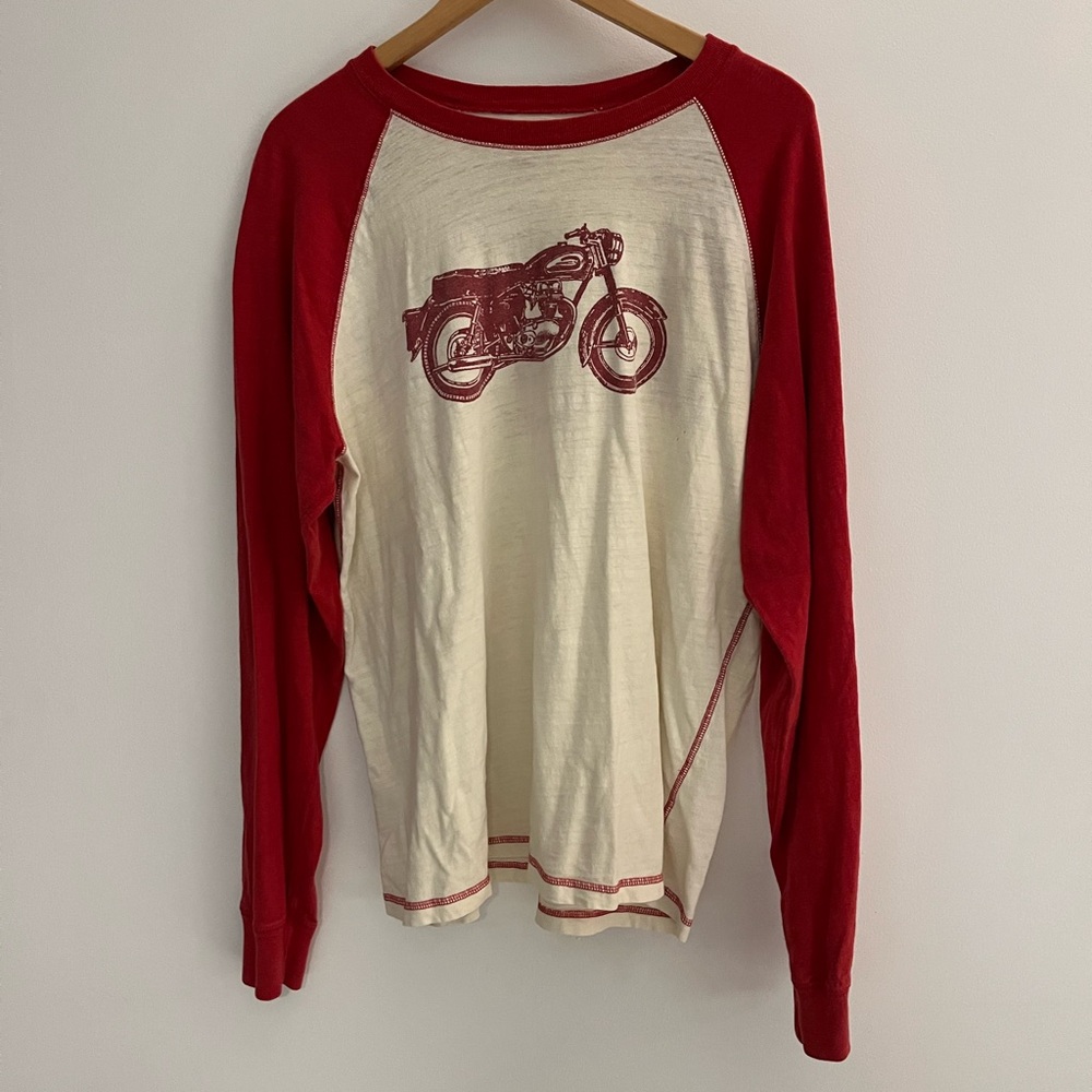 Lucky Brand Red and Cream Graphic Long Sleeve Shirt